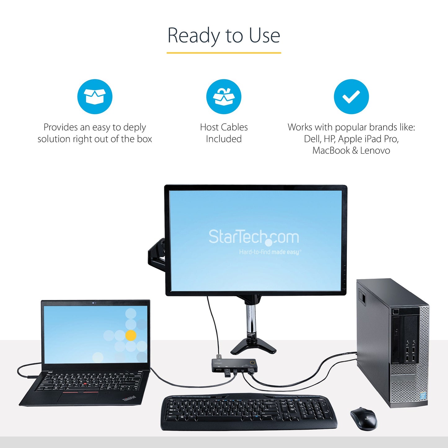 StarTech.com 2 Port Hybrid USB-A + HDMI & USB-C KVM Switch - Single 4K 60Hz HDMI 2.0