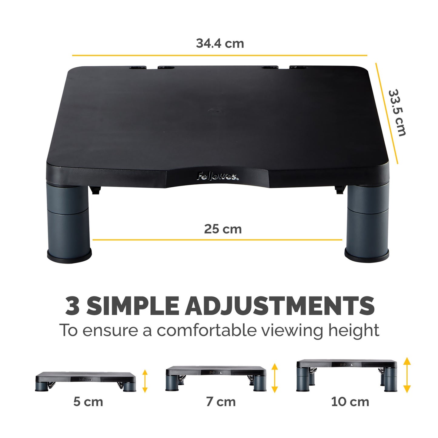 Fellowes Computer Monitor Stand with 3 Height Adjustments - Standard Monitor Riser Mount (9169301)