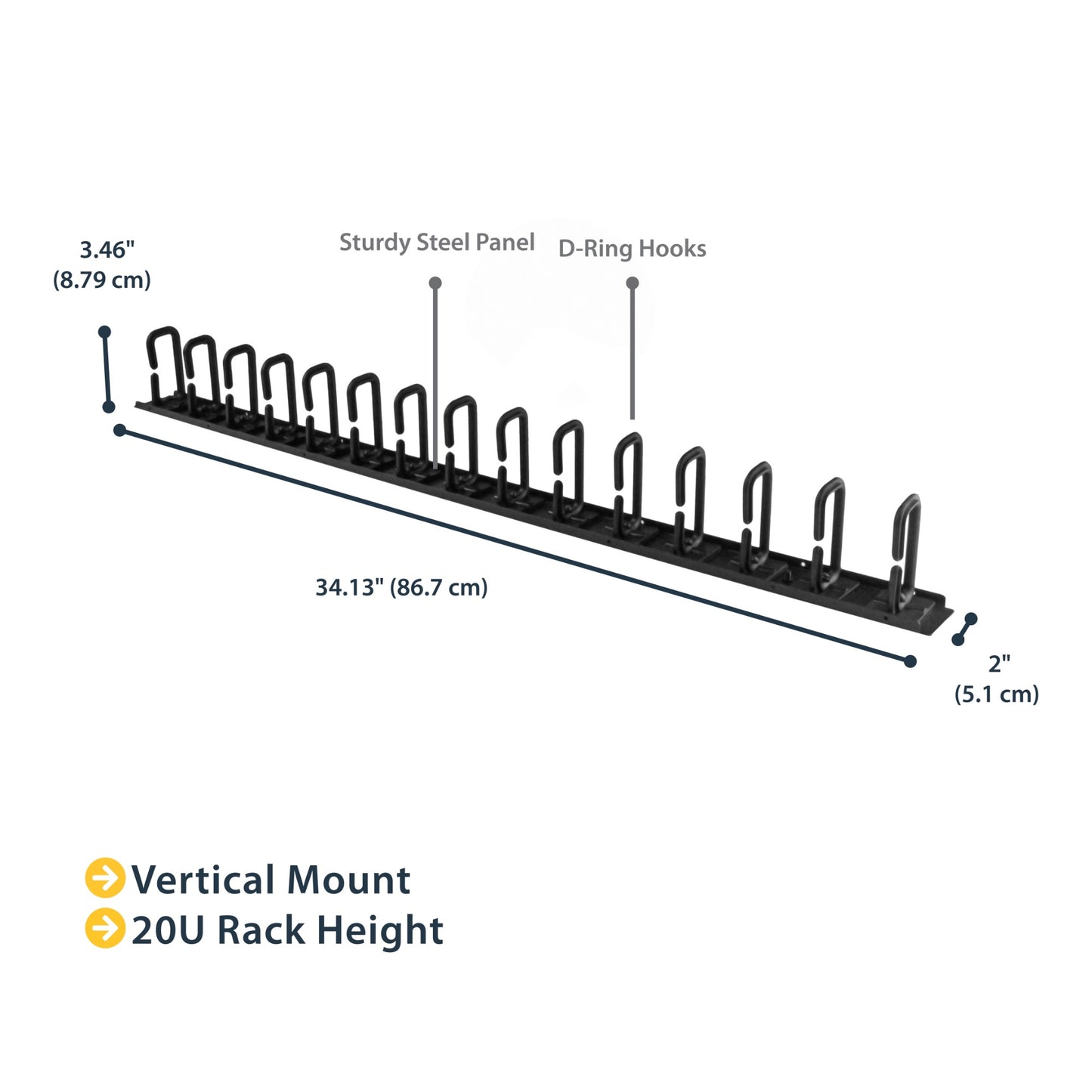StarTech.com Vertical Cable Organizer with D-Ring Hooks - 20U - 2.8ft. Rack
