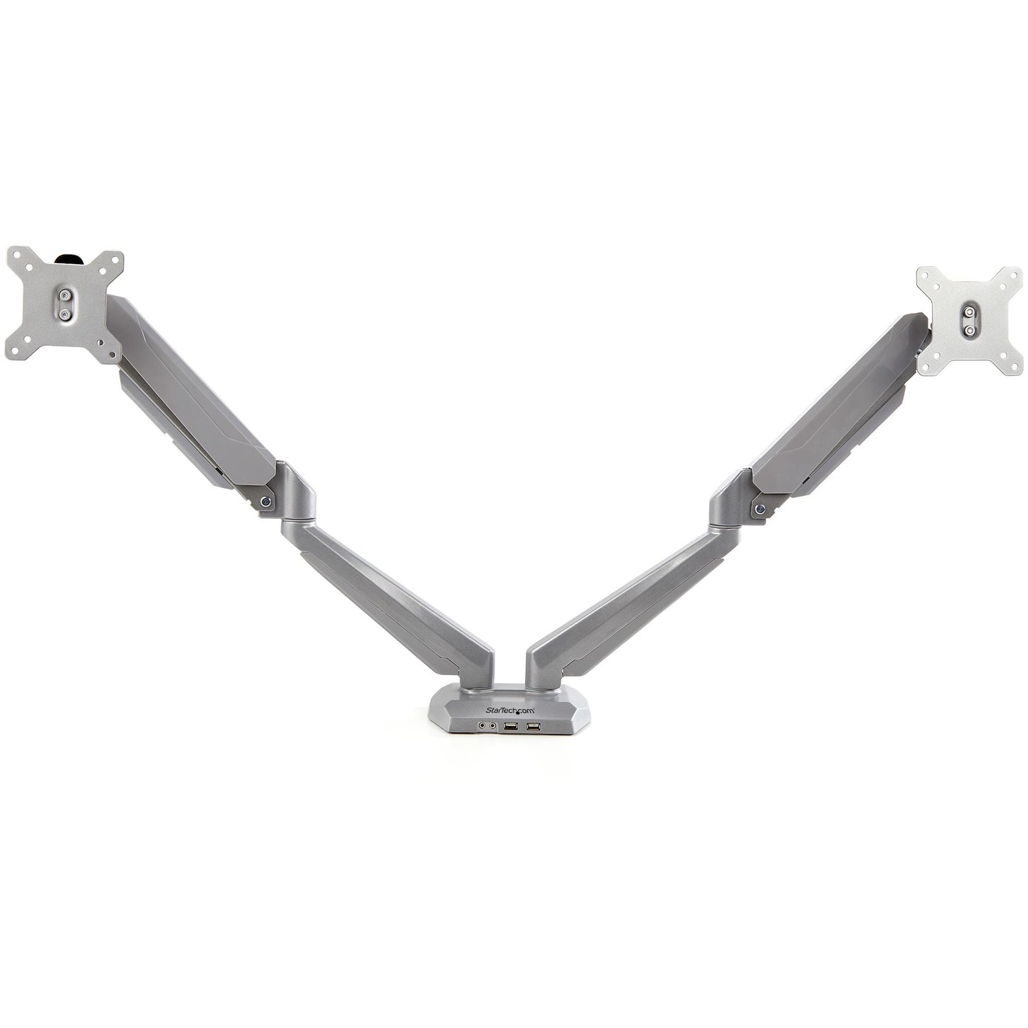 StarTech.com Desk Mount Dual Monitor Arm with USB & Audio, Desk Clamp VESA Mount for (Silver)