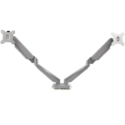 StarTech.com Desk Mount Dual Monitor Arm with USB & Audio, Desk Clamp VESA Mount for (Silver)
