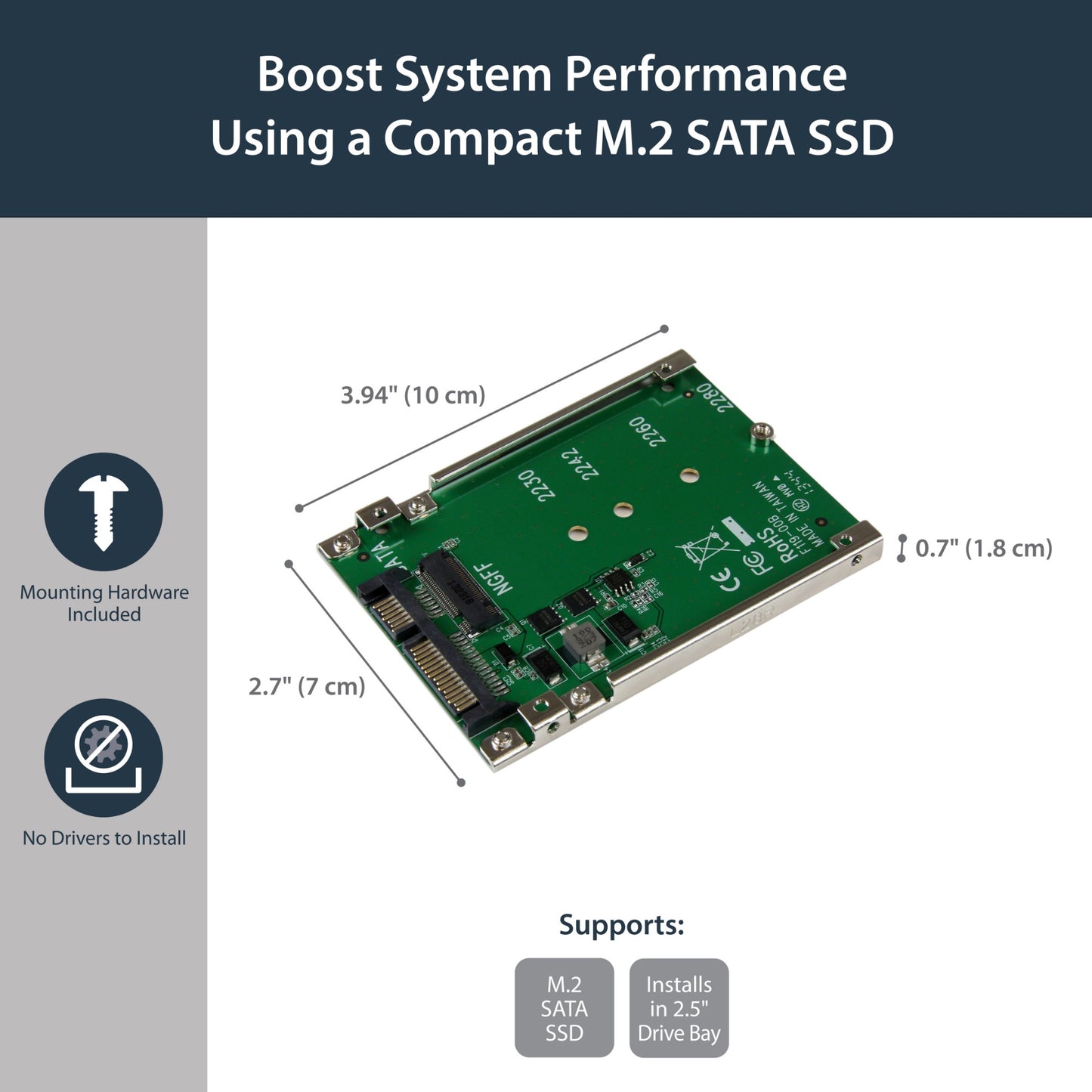 StarTech.com M.2 SATA SSD to 2.5in SATA Adapter, M.2 NGFF to SATA Converter Hub