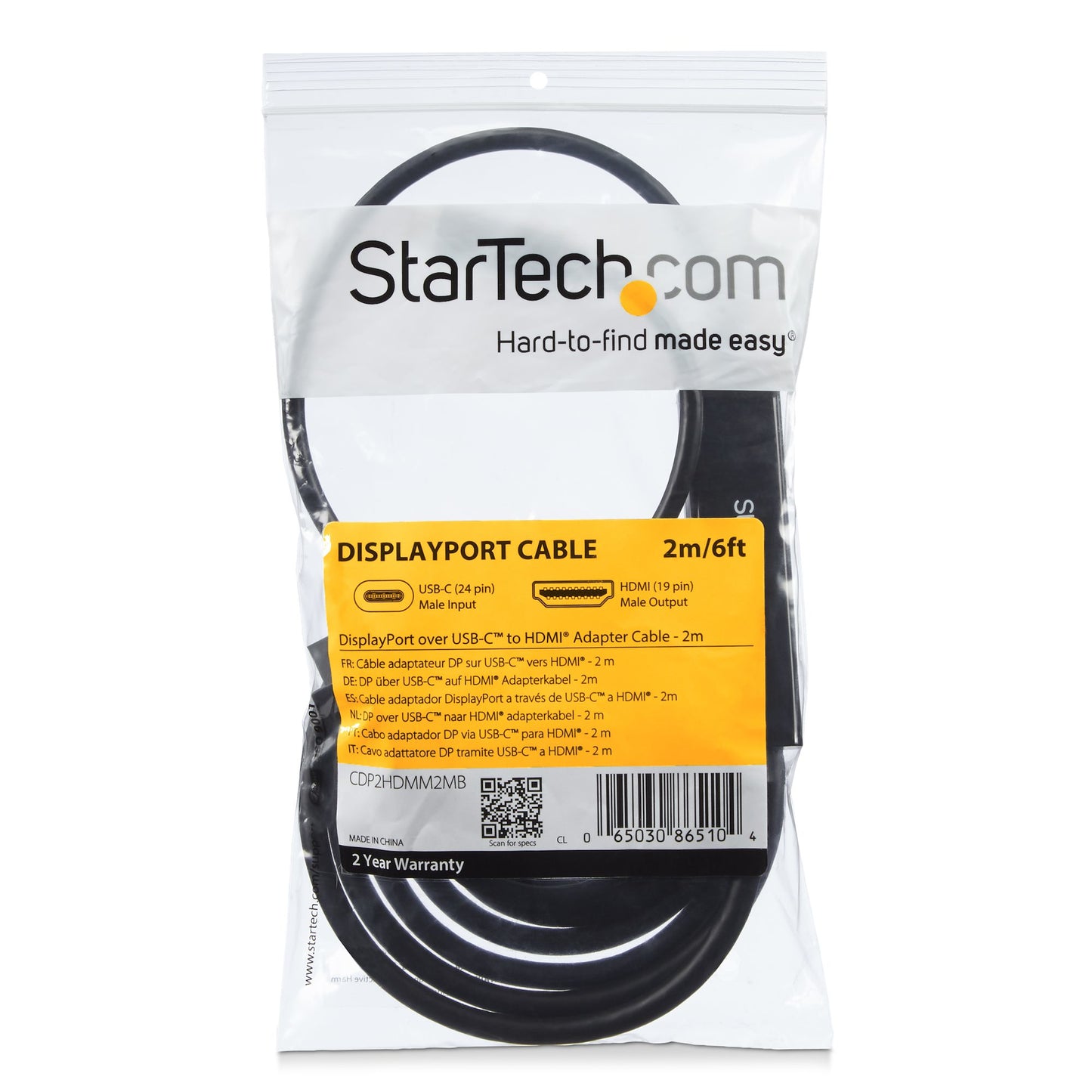 StarTech.com 6ft (2m) USB C to HDMI Cable - 4K 30Hz USB Type-C to HDMI Video Display