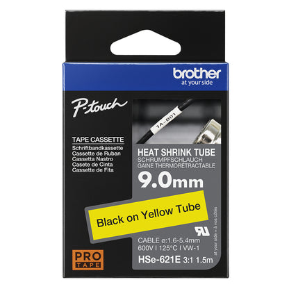 Brother HSE-621E Heat Shrink Tubes black on yellow 9mm x 1,5m for Brother P-Touch TZ Labels