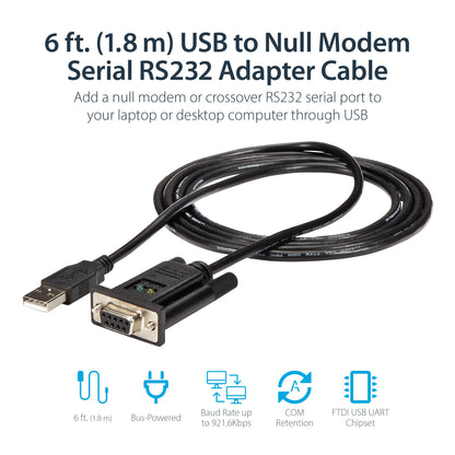 StarTech.com 6ft (1.8m) 1-Port USB to Serial RS232 Adapter, FTDI DB9 Serial DCE Cable