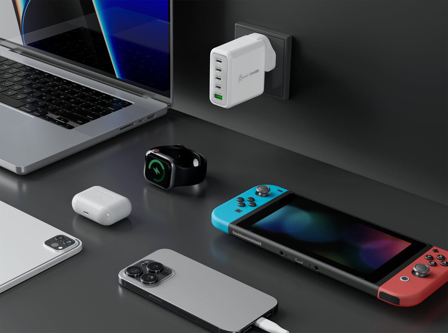 j5create JUP53100 100W GaN USB-C® 5-Port Charger