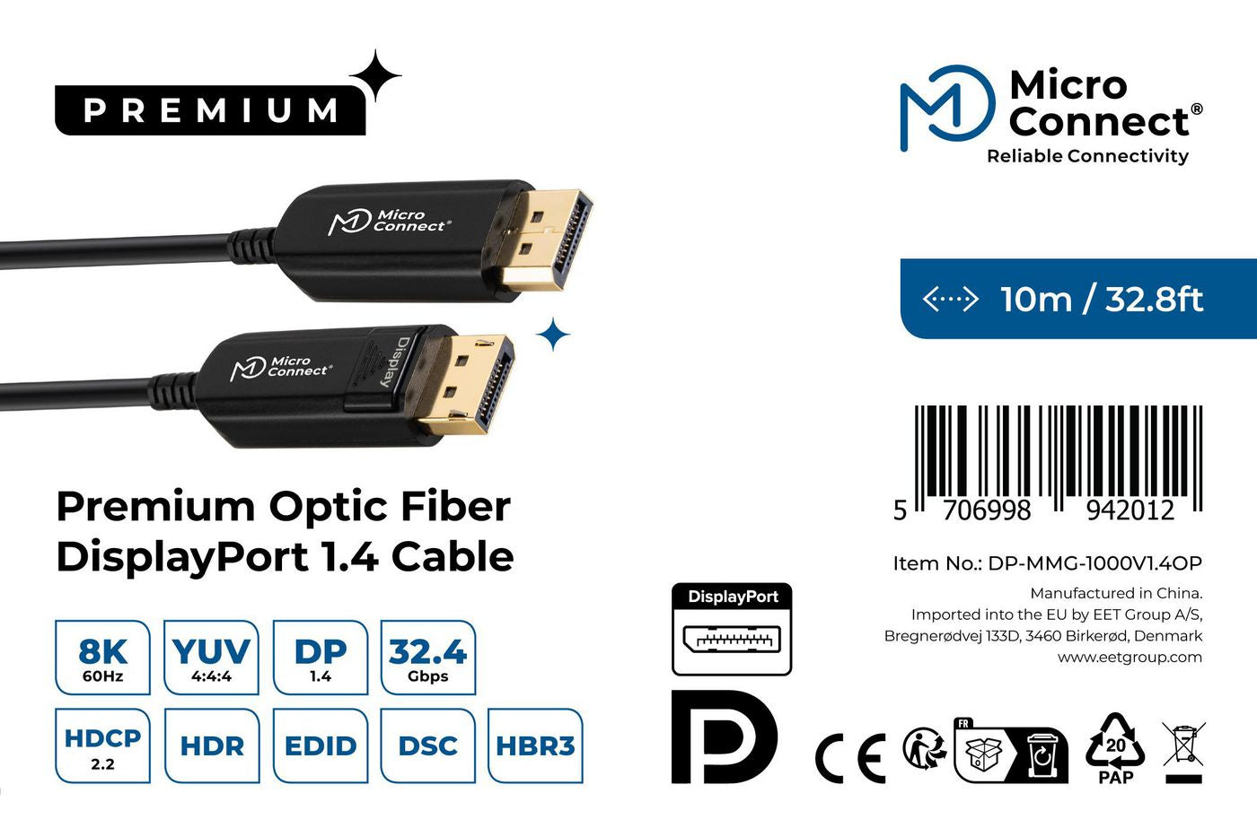 Microconnect DP-MMG-1000V1.4OP DisplayPort cable 10 m Black