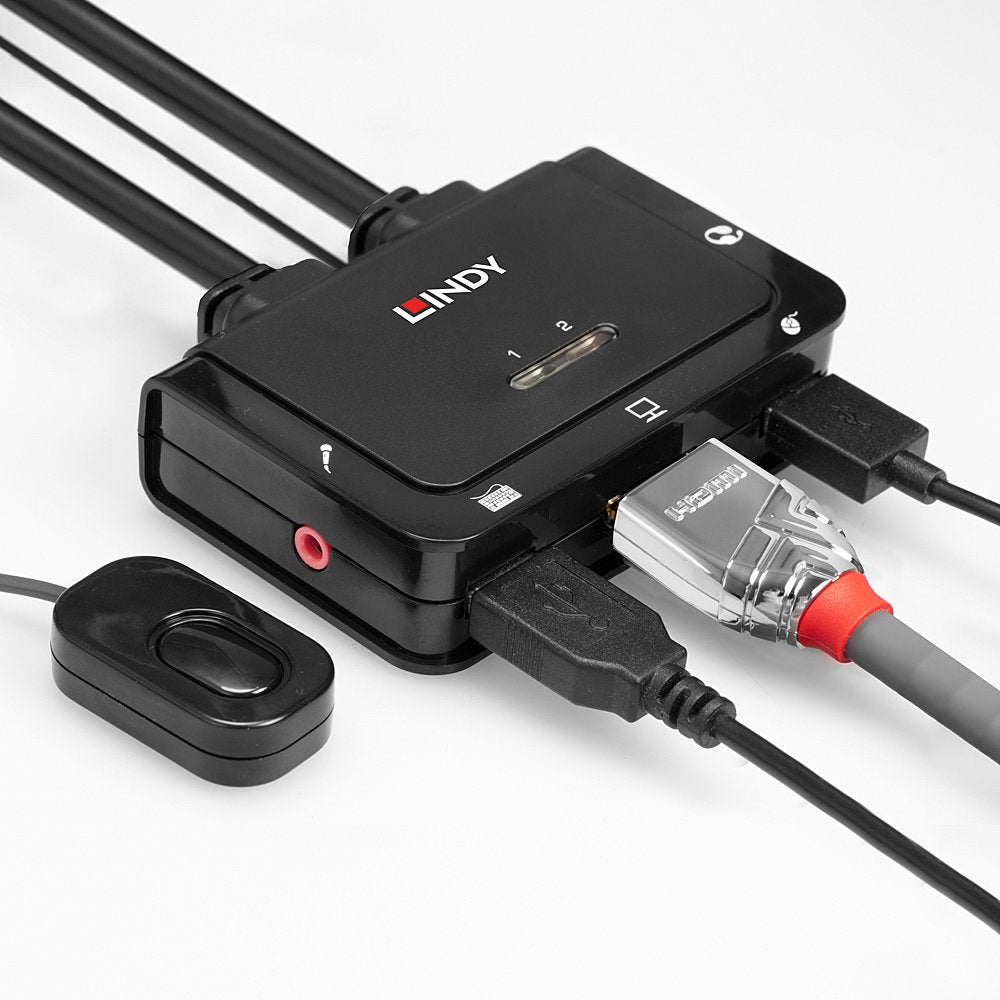 Lindy 2 Port HDMI 4K30, USB 2.0 and Audio Cable KVM Switch