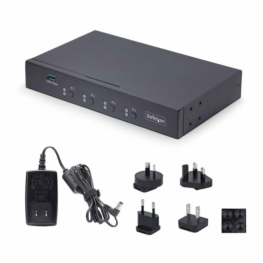 StarTech.com 4-Port KM Switch with Mouse Switching, USB Switch for Keyboard/Mouse