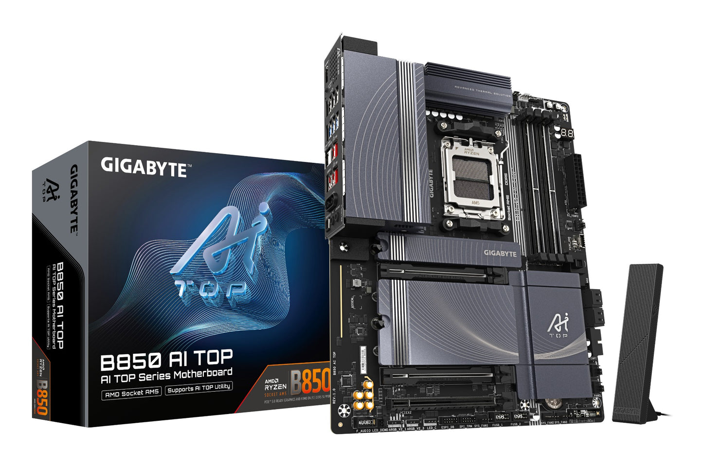 Gigabyte B850 AI TOP Motherboard - AMD Ryzen 9000 Series CPUs, 16+2+2 Phases Digital
