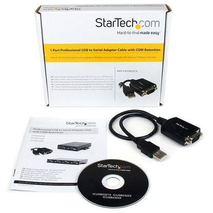 StarTech.com 1ft (30cm) 1-Port Professional USB to Serial Adapter Cable with COM