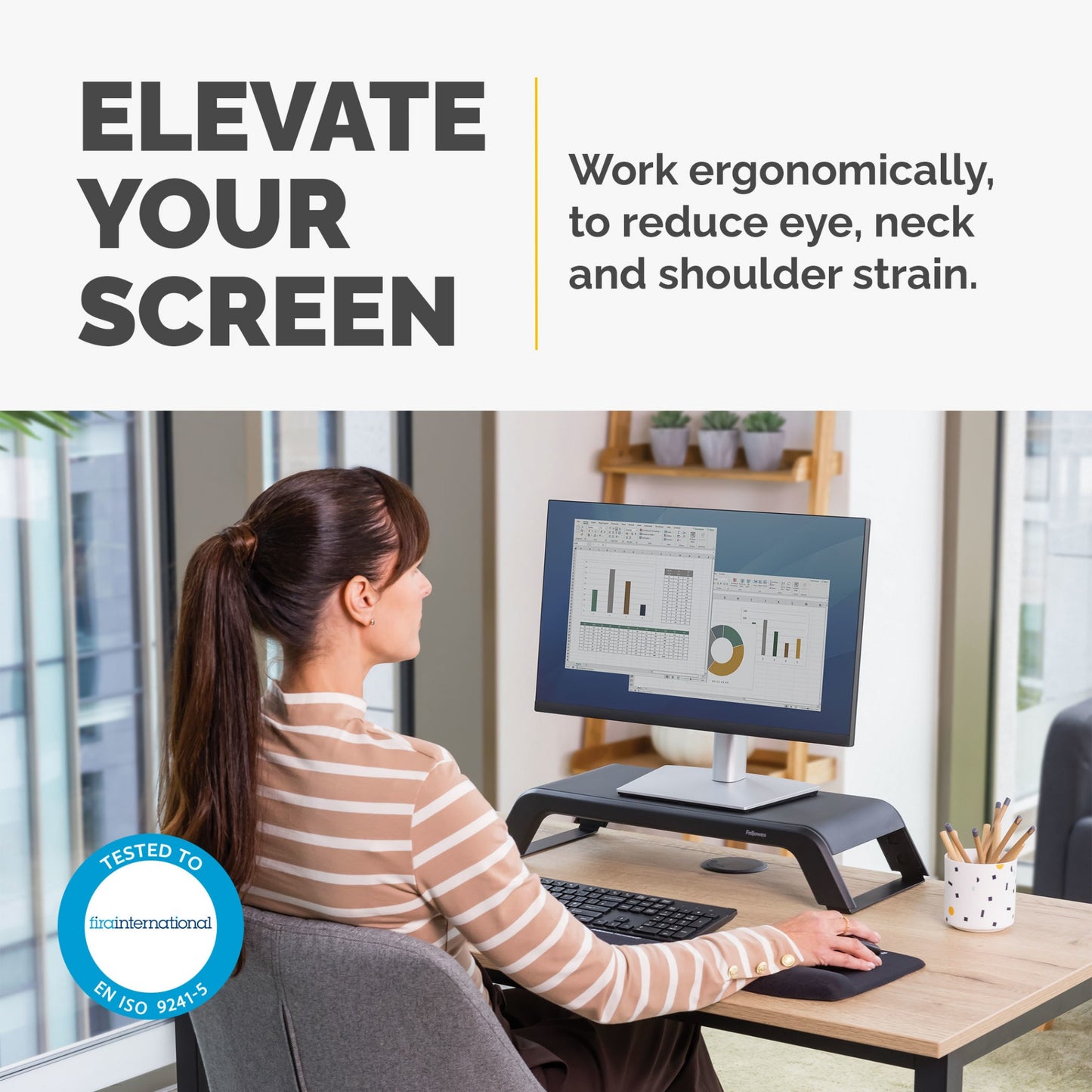 Fellowes Computer Monitor Stand with 3 Height Adjustments - Hana LT Monitor Riser Mount