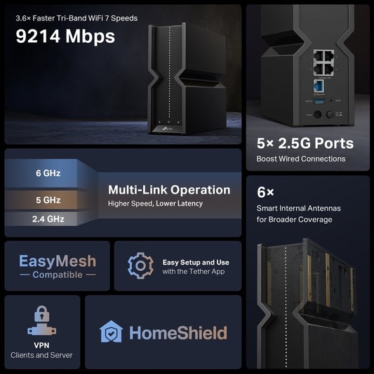 TP-LINK Archer BE9300 Tri-Band Wi-Fi 7 Router Networking