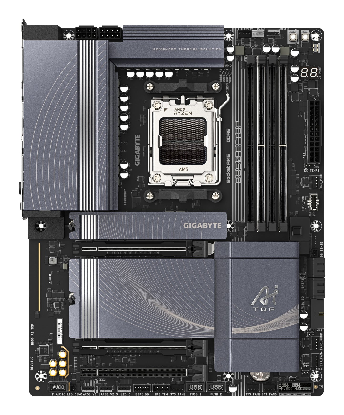 Gigabyte B850 AI TOP Motherboard - AMD Ryzen 9000 Series CPUs, 16+2+2 Phases Digital