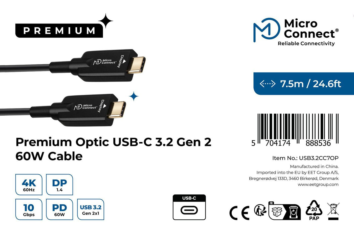 Microconnect USB3.2CC7OP USB cable USB 3.2 Gen 2 (3.1 Gen 2) 7.5 m USB C Black