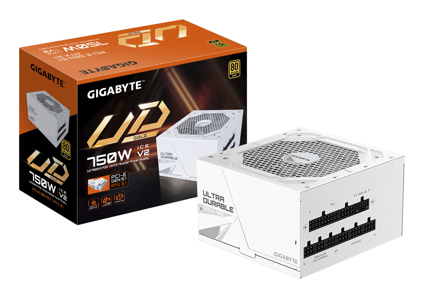 Gigabyte UD750GM PG5 V2 ICE Power Supply Unit- PCIe Gen 5.1, 80 PLUS Gold, Fully