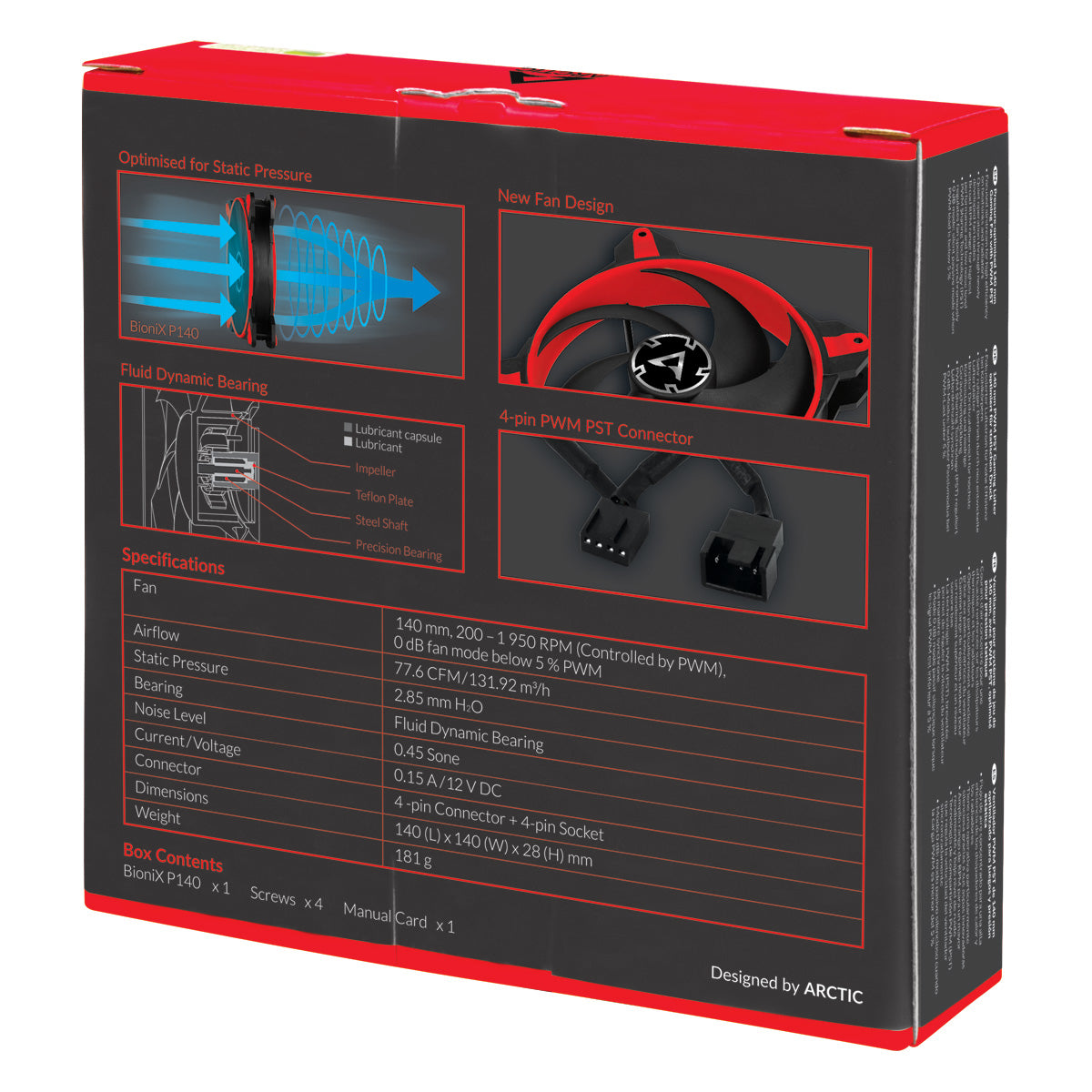 ARCTIC BioniX P140 (Red) – Pressure-optimised 140 mm Gaming Fan with PWM PST Cooling