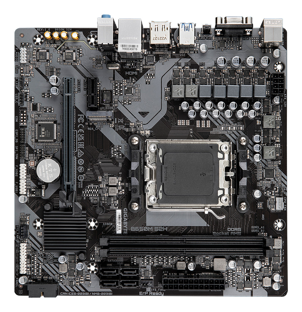 Gigabyte B650M S2H Motherboard - AMD Ryzen 9000 Series CPUs, 5+2+2 Phases VRM, up to