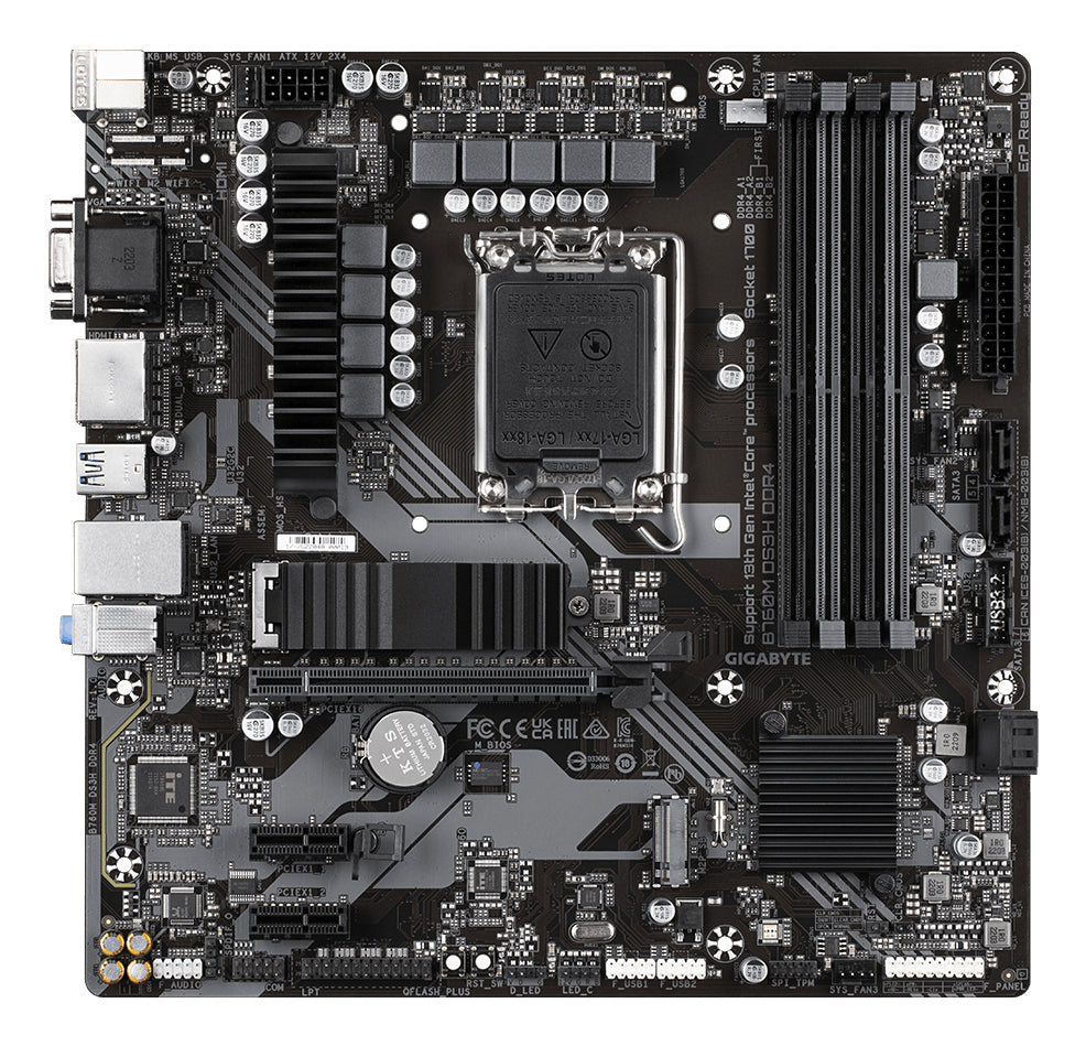 Gigabyte B760M DS3H DDR4 Motherboard - Supports Intel Core 14th Gen CPUs, 6+2+1