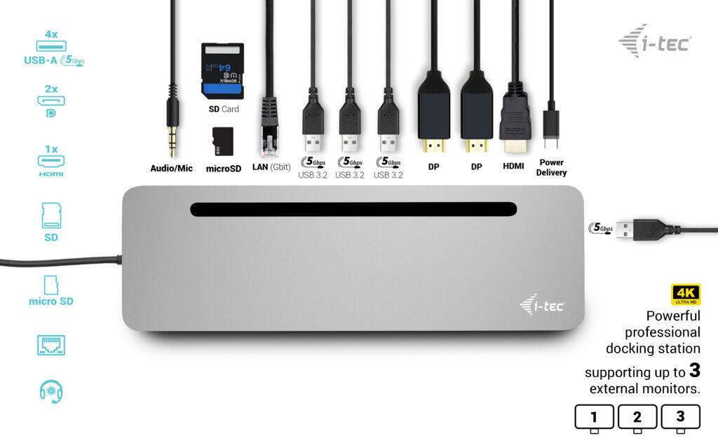 i-tec Metal Ergonomic 3x USB-C Docking Station 100W (T2PDPRO)