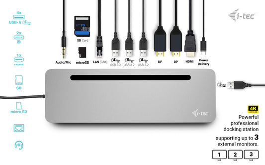 i-tec Metal Ergonomic 3x USB-C Docking Station 100W (T2PDPRO)