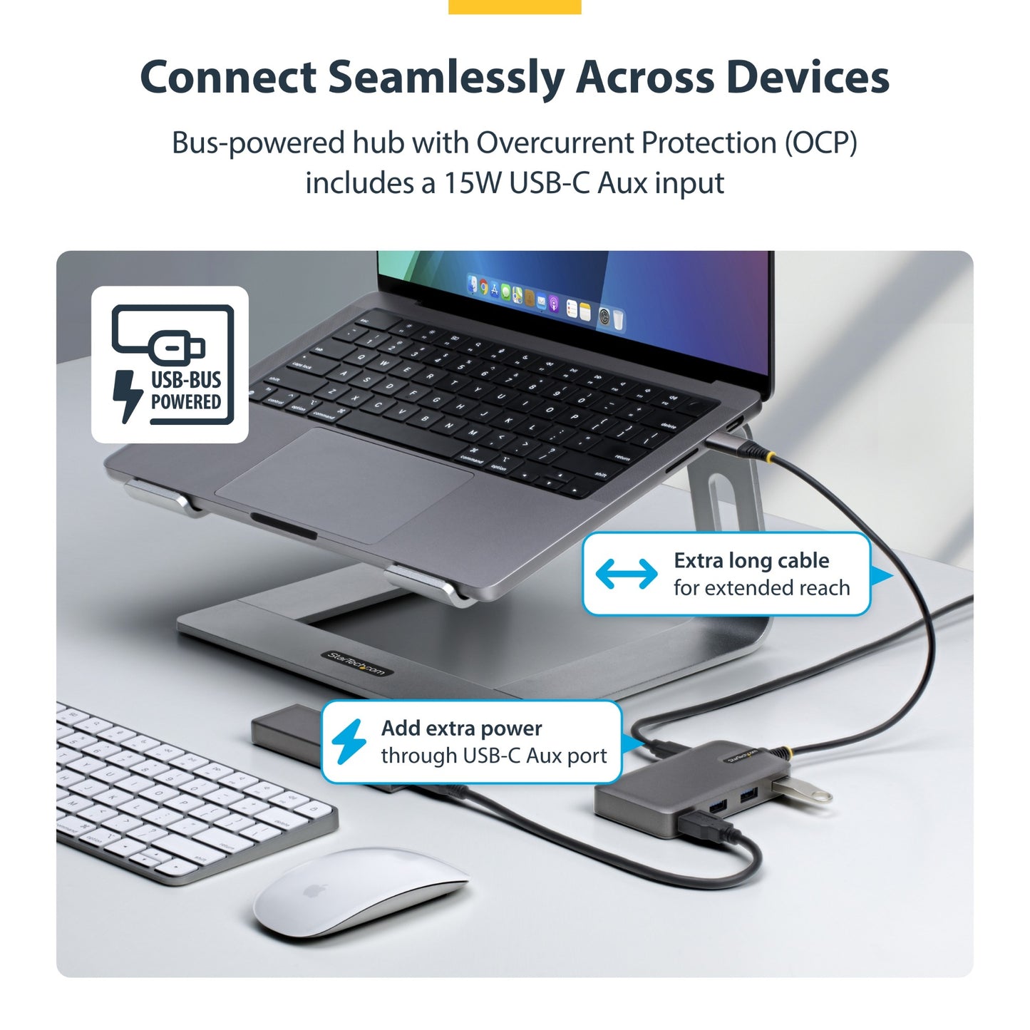 StarTech.com 4-Port USB-C Hub, 5Gbps, Bus Powered, USB C to 4x USB-A Hub with USB-C