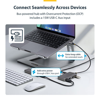 StarTech.com 4-Port USB-C Hub, 5Gbps, Bus Powered, USB C to 4x USB-A Hub with USB-C