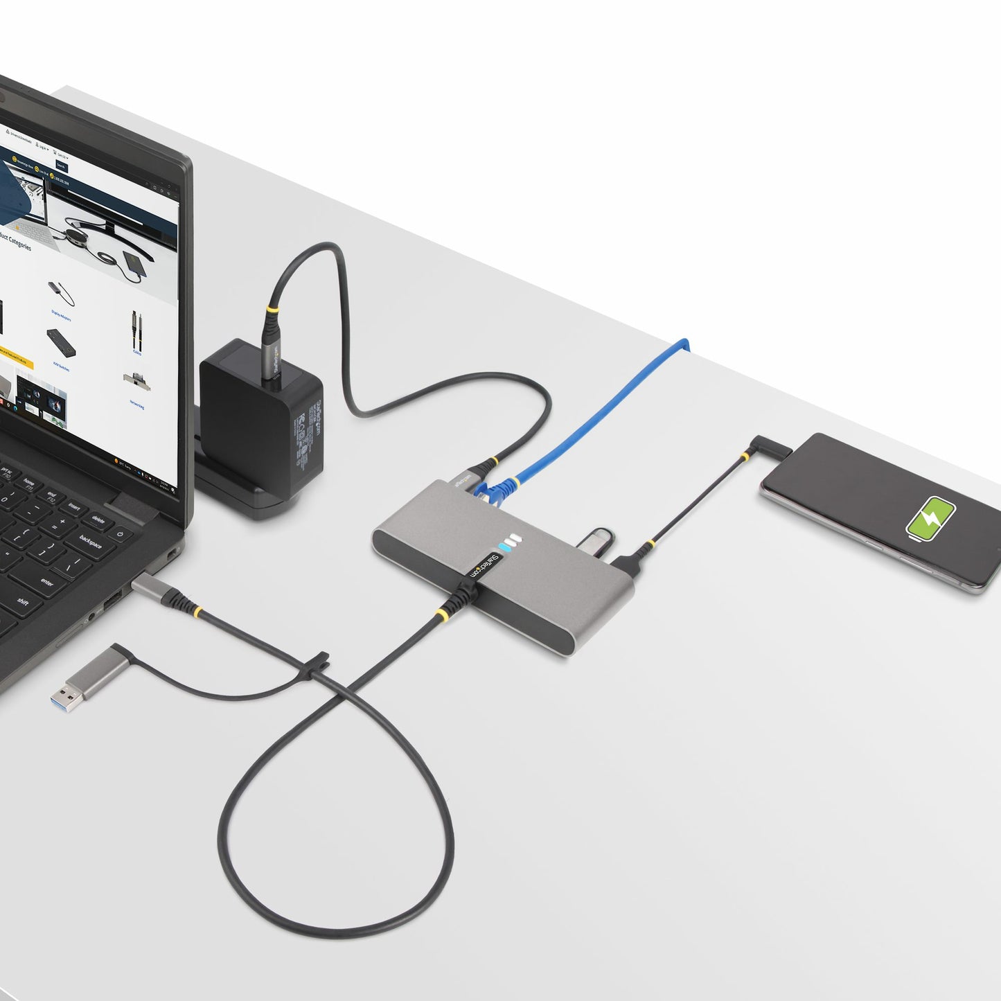 StarTech.com 2-Port Hub Ethernet USB-C Docking Station 100W
