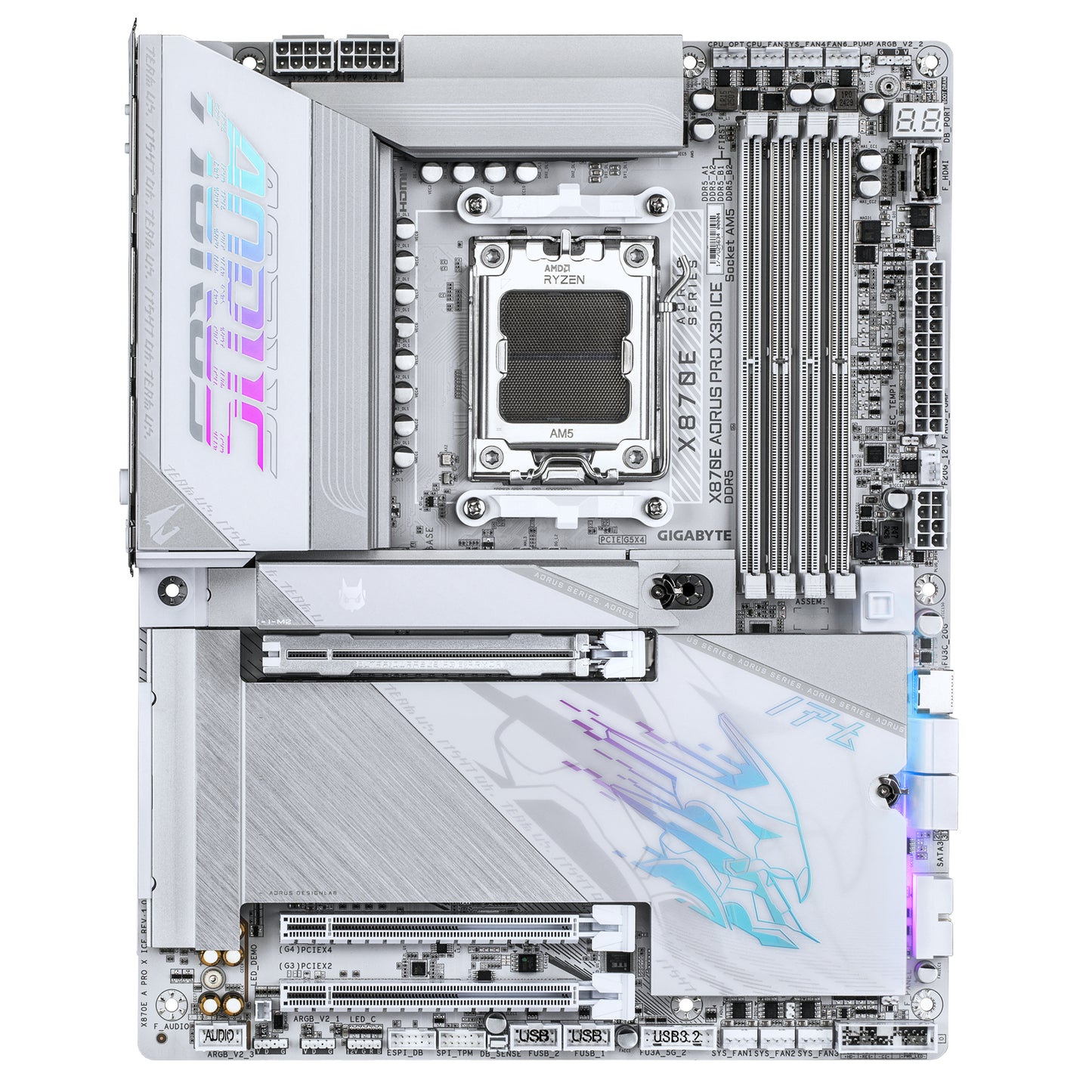 Gigabyte X870E AORUS PRO X3D ICE Motherboard - Supports AMD Ryzen 9000 CPUs, 18+2+2