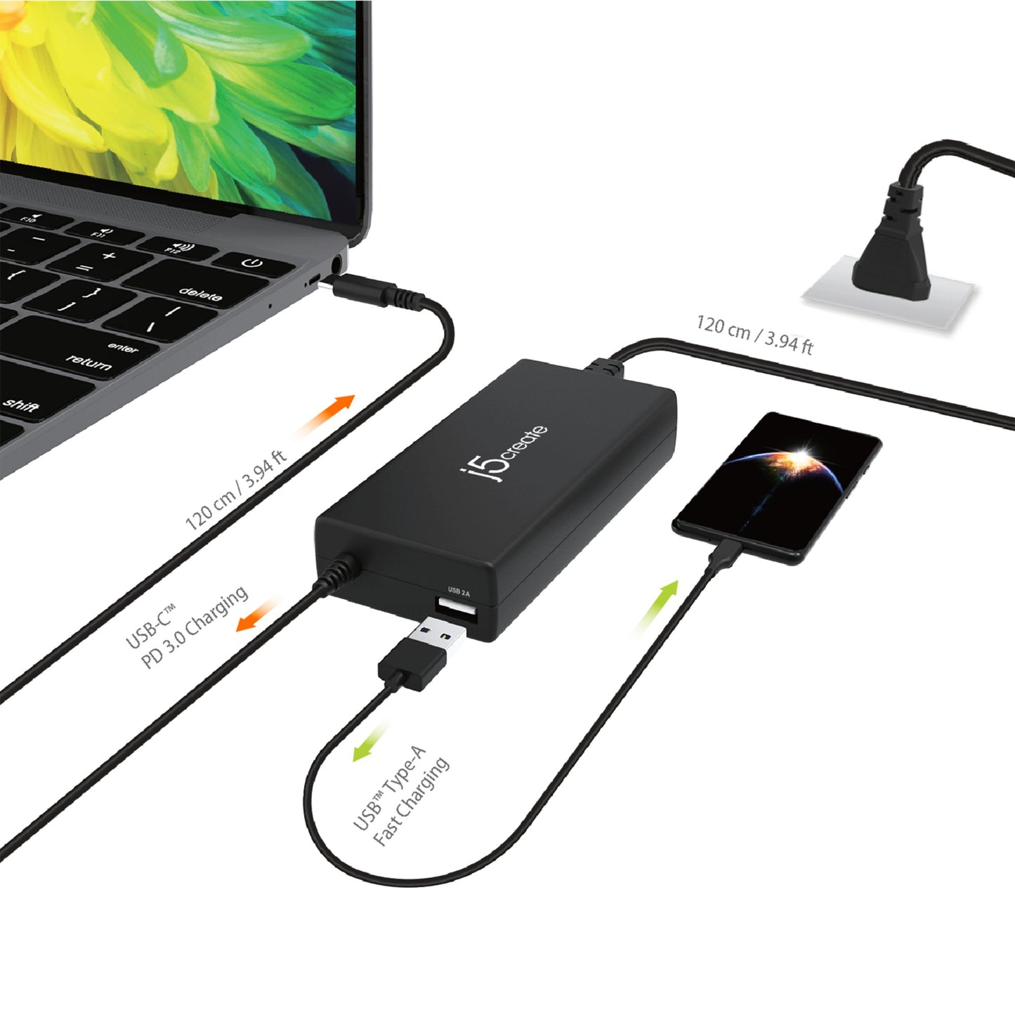 j5create JUP2290C-EN 100W PD USB-C® Super Charger - EU, Black, includes 1.2 m cable