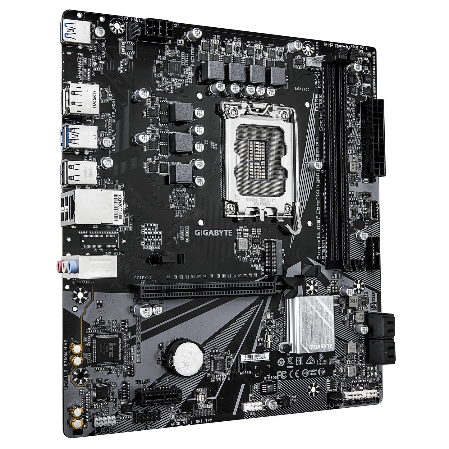 Gigabyte B760M H V2 Motherboard - Supports Intel Core 14th Gen CPUs, 5+1+1 Phases