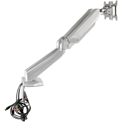 StarTech.com Desk Mount Dual Monitor Arm with USB & Audio, Desk Clamp VESA Mount for (Silver)