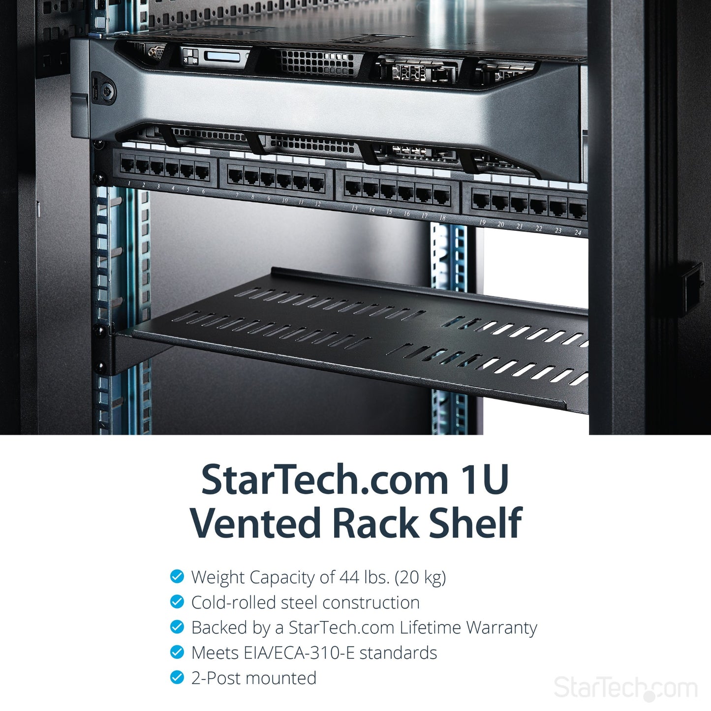 StarTech.com 1U Server Rack Shelf - Universal Vented Rack Mount Cantilever Tray for (HELFV1U)