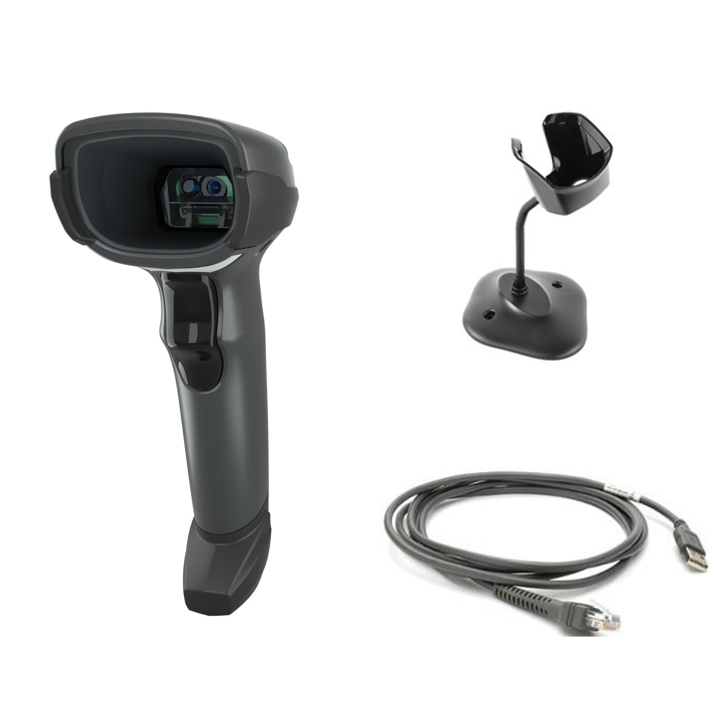 Zebra 1D/2D/OCR, 340 mA, IP52, Array Imager, Black, USB cable kit with Stand Barcode Scanner