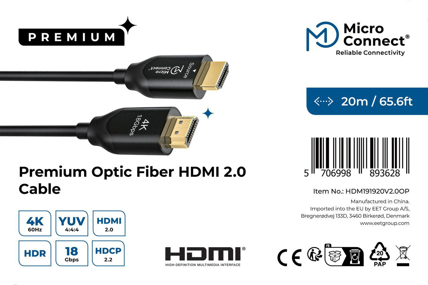 Microconnect Premium Optic HDMI Cable 20m