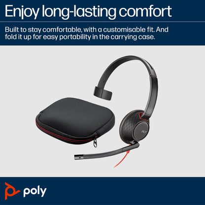 HP Poly Blackwire 5210 Monaural USB-C Headset +3.5mm Plug +USB-C/A Adapter