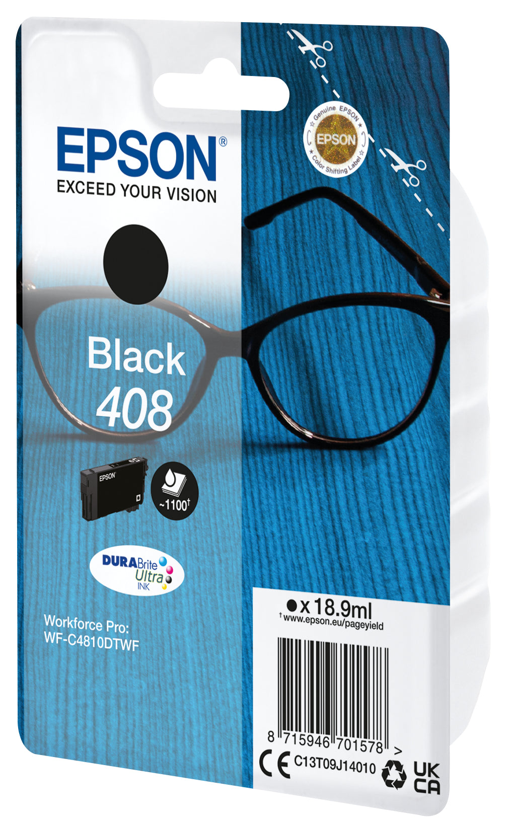 Epson C13T09J14010/408 Black Ink Cartridge (1.1K pages, Epson WF-C 4810)