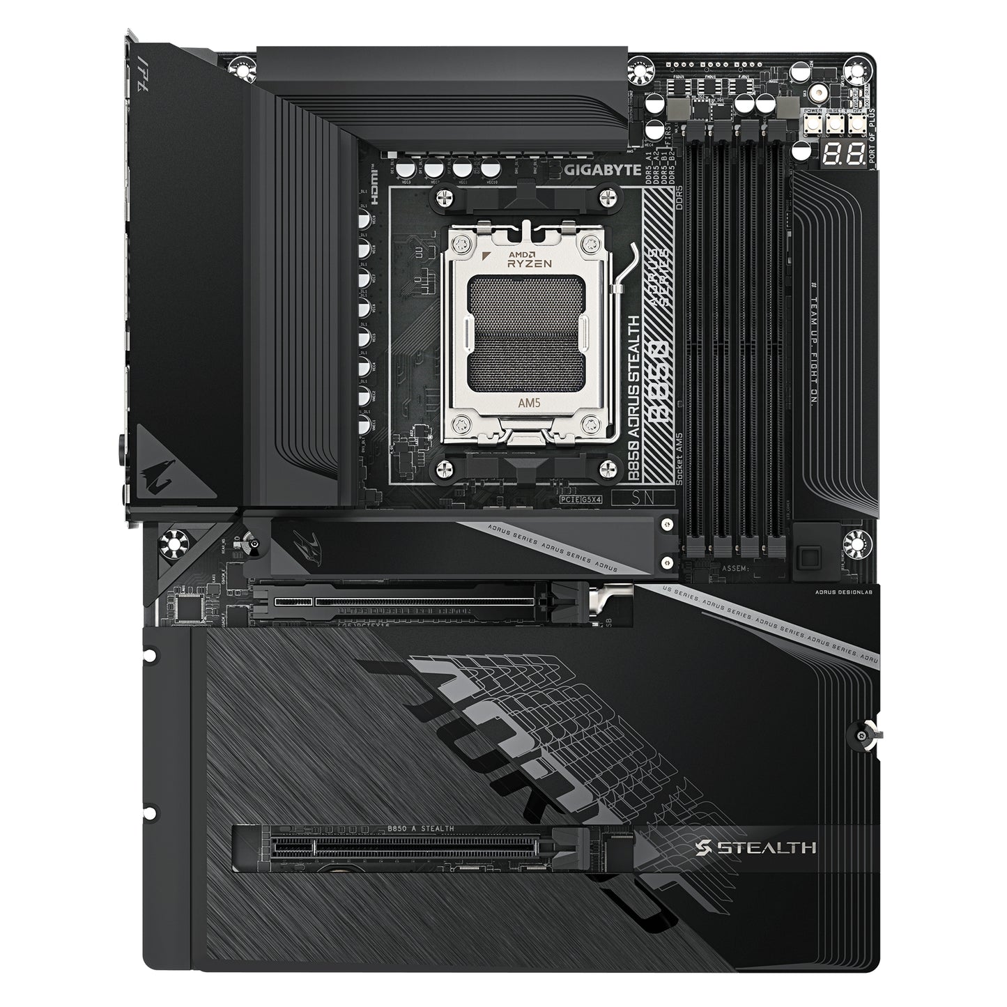 Gigabyte B850 AORUS STEALTH Motherboard - AMD Ryzen 9000 Series CPUs, 14+2+2 Phases
