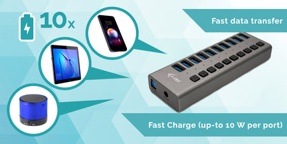 i-tec USB 3.0 Charging HUB 10 port + Power Adapter 48 W Charger