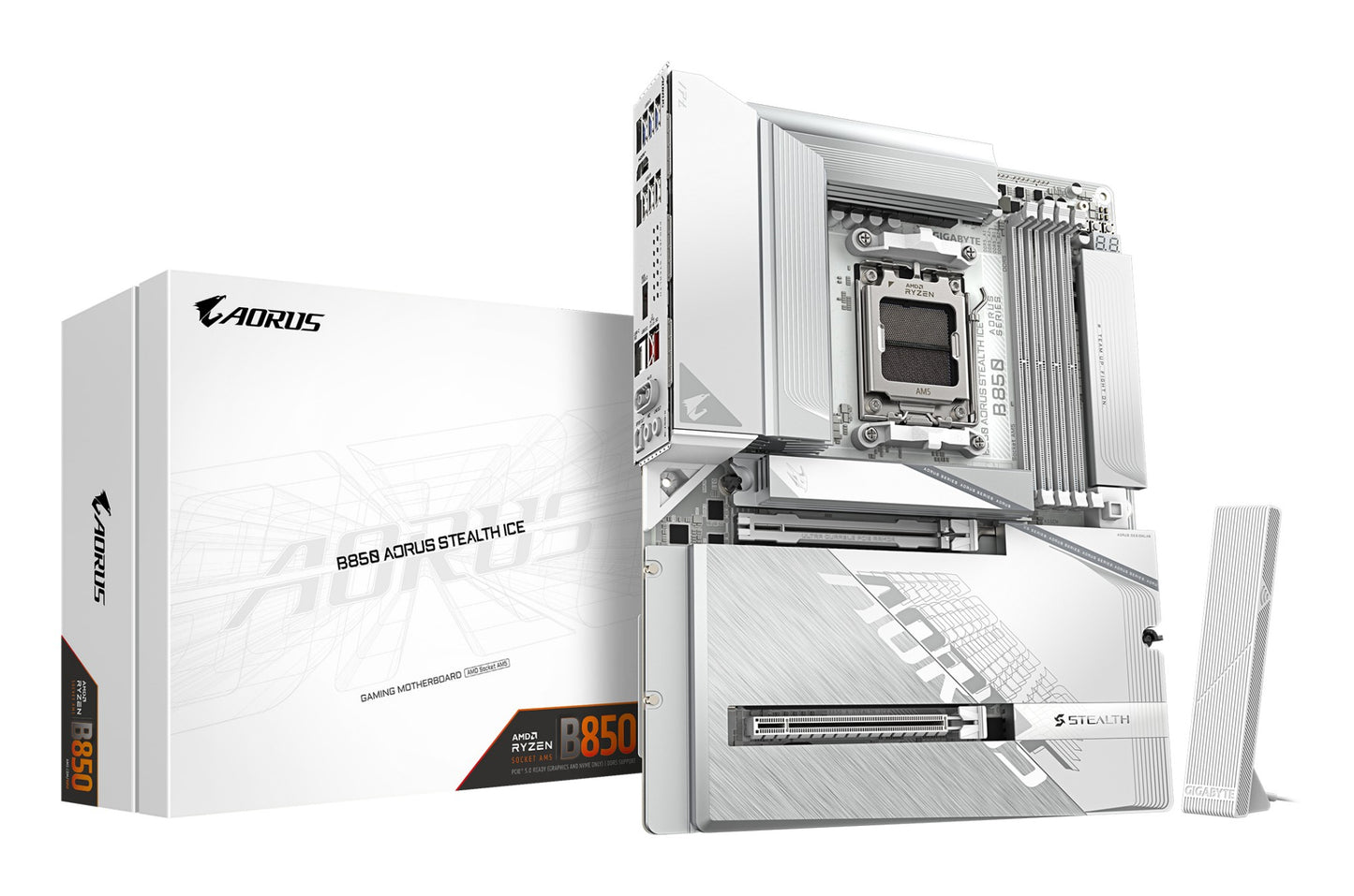 Gigabyte B850 AORUS STEALTH ICE Motherboard - AMD Ryzen 9000 Series CPUs, 14+2+2