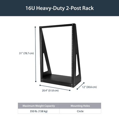 StarTech.com 16U 2-Post Open Frame Desktop Server Rack, 19in Compact Space-Saving