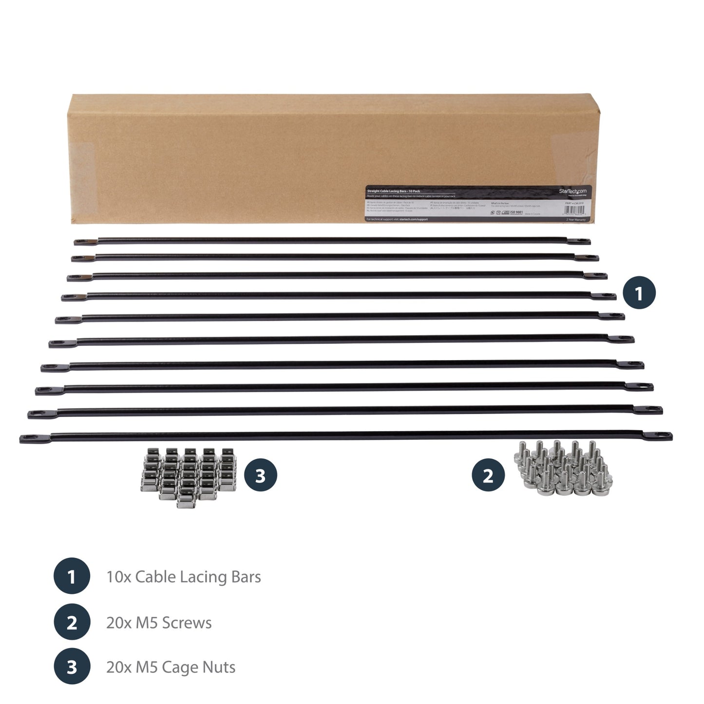 StarTech.com 10-Pack Horizontal Lacing Bar, Server Rack Cable Management, 19"