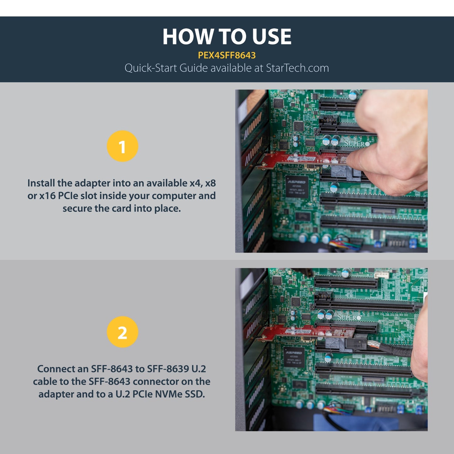 StarTech.com x4 PCI Express to SFF-8643 Adapter for PCIe NVMe U.2 SSD Hub