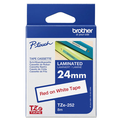 Brother TZE-252 DirectLabel red on white Laminat 24mm x 8m for Brother P-Touch TZ Labels