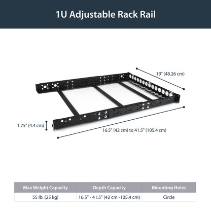 StarTech.com 1U Universal Server Rack Rails, Adjustable Depth Server Mounting Rails