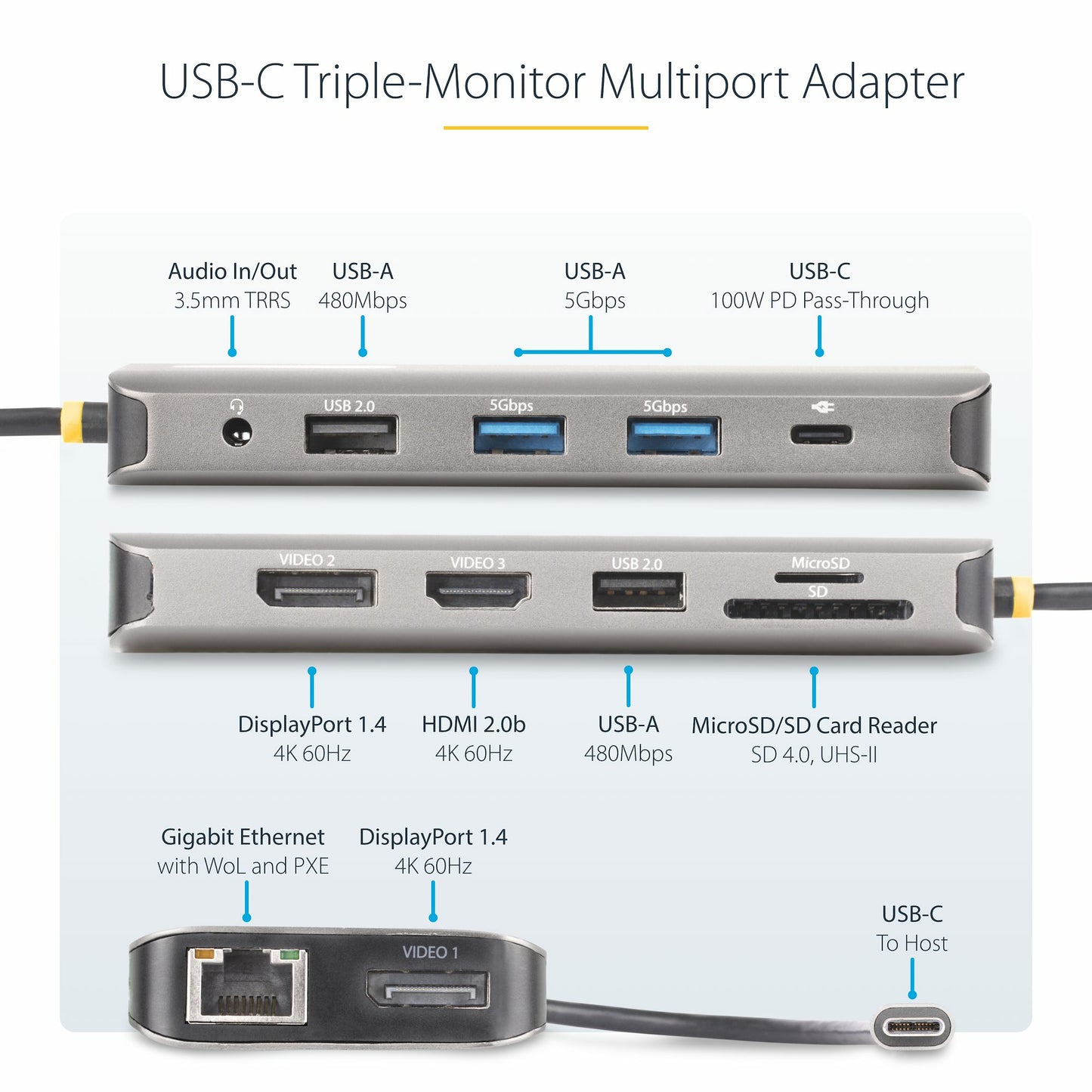 StarTech.com Triple-Monitor Multiport Adapter USB-C Docking Station