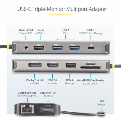 StarTech.com Triple-Monitor Multiport Adapter USB-C Docking Station