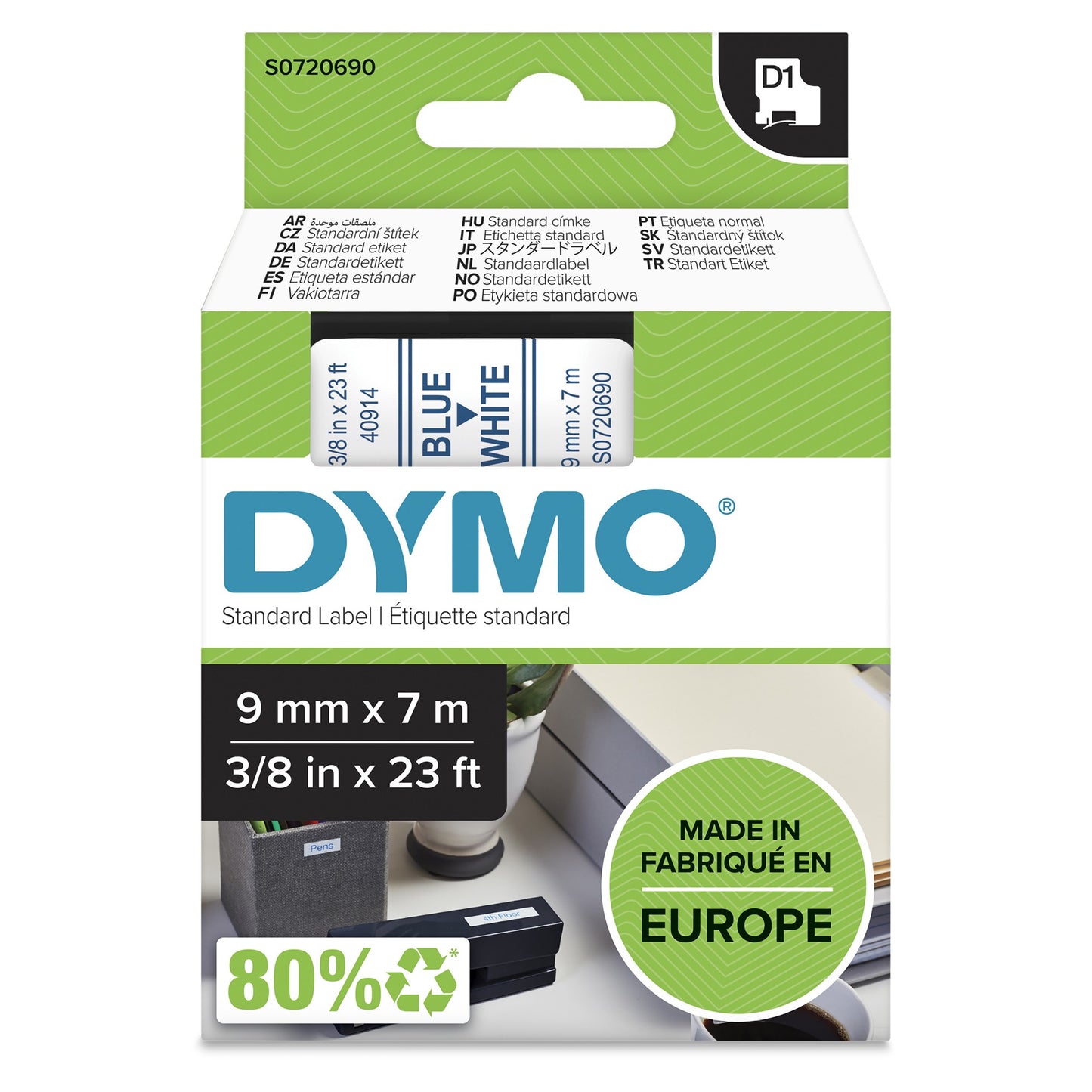 DYMO 40914/S0720690 DirectLabel-etikettes blue on white 9mm x 7m for Dymo D1 Labels