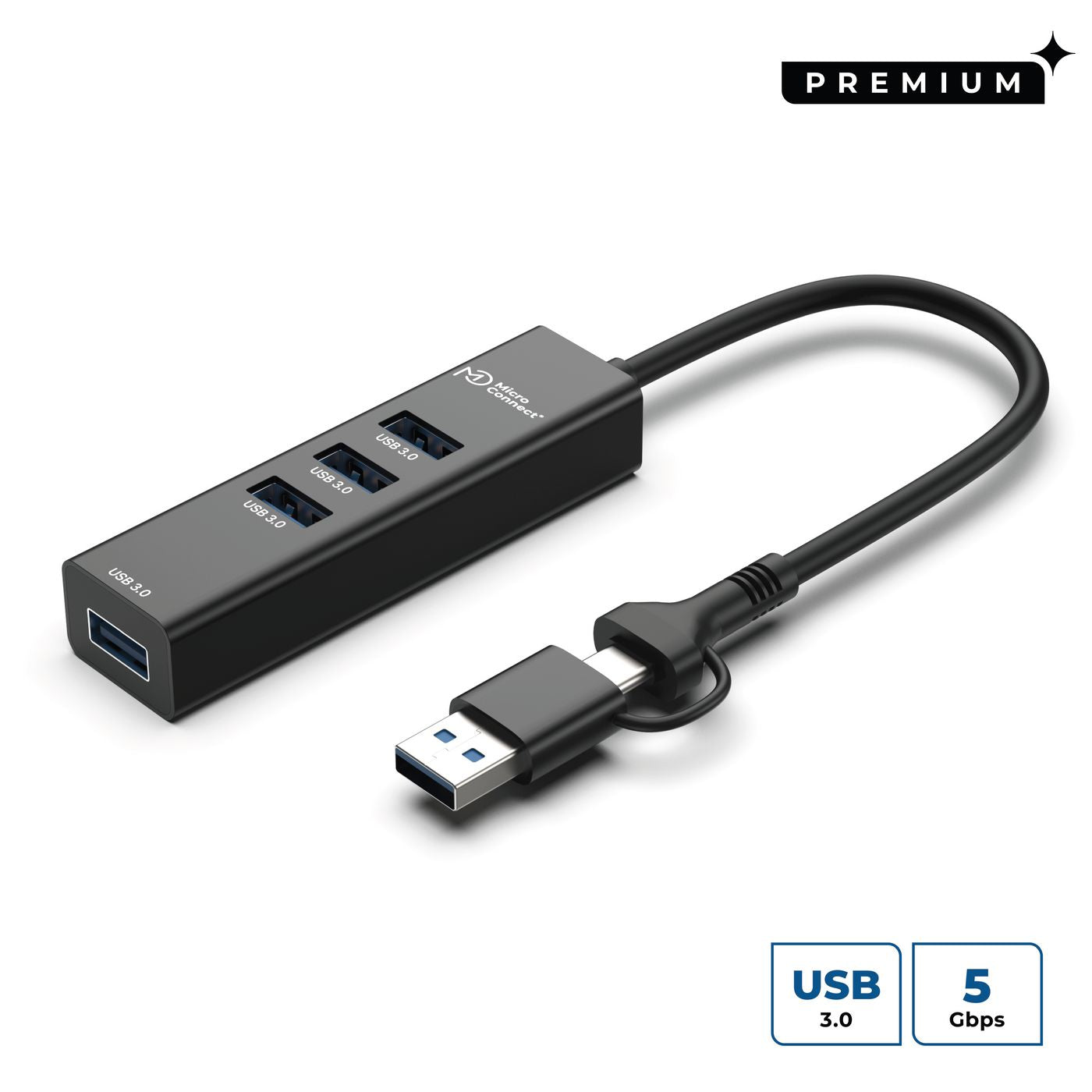 Microconnect USBHUB4-2IN1 interface hub USB 3.2 Gen 1 (3.1 Gen 1) Type-A 5000 Mbit/s