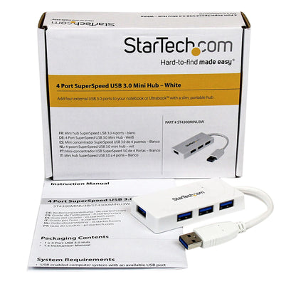 StarTech.com Portable 4 Port SuperSpeed Mini USB 3.0 Hub - White~Portable 4 Port